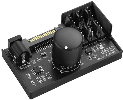 SinLoon 4 Pin PWM Fan Controller Hub - Supports 6 Fans, SATA/DC5525 Dual Power, with Speed Control Knob, Max 60W 5A Output, PC Case Fan Speed Adjuster