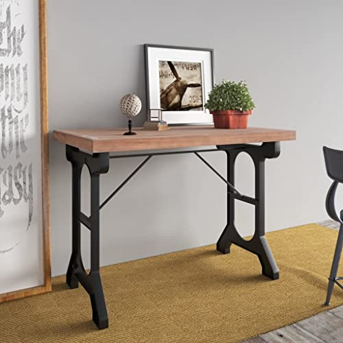 HETFTJN Esstisch 110x65 cm Tannenholz Eisen, Braun Schwarz, Industrial Küchen-Balkontisch platzsparend
