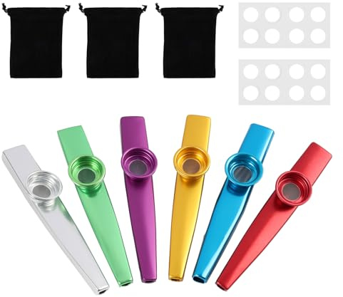 6 Pcs Kazoo, Metal kazoos Multipack with 16 Flute Membranes and 3 Portable Storage Bag, Metal Kazoo Musical Instruments for Adults, Kids, Music Lover Beginners
