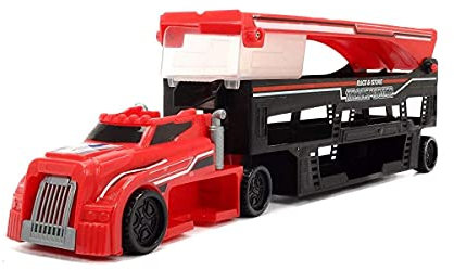Dickie Toys Stack & Store Red Car Carrier with EXIT Ramp, Launchpad & Space for 28 Vehicles