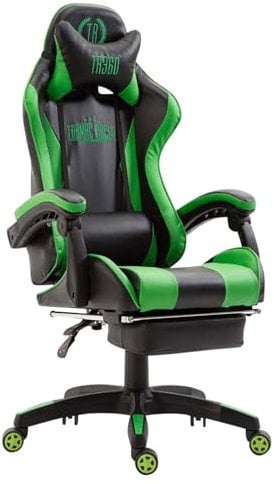 CLP Poltrona Gaming con Poggiapiedi Ignite in Similpelle I Sedia Racing Ufficio con Cuscini Removibili, Colore:Nero/Verde