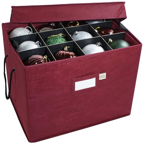 Christmas Ornament Storage Box with Adjustable Acid-Free Dividers, 3 Removable Trays with Handles, 17 Inch x 13 Inch x 13 Inch, Holds 36 - 4 Inch Ornaments