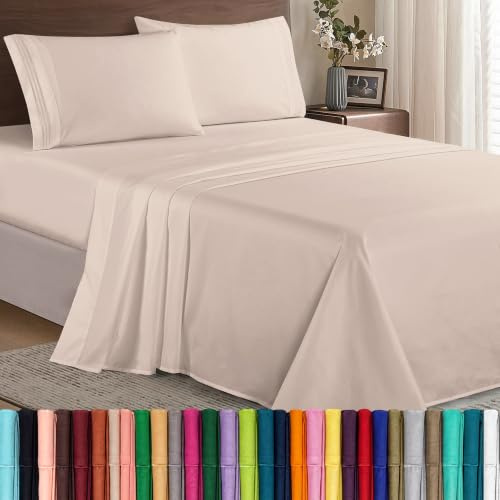 Elegant Comfort Parure de lit Luxueuse et Douce de qualité égyptienne 1500 Fils - 4 pièces - Résistant aux Plis et à la décoloration - Poche Profonde jusqu'à 40,6 cm - King Size - Crème