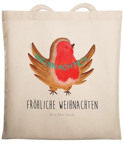 Mr. & Mrs. Panda Tragetasche Rotkehlchen Weihnachten - Geschenk, Winter, Beuteltasche, Badetasche, Laptoptasche, Heiligabend, Vogel, Einkaufstüte,