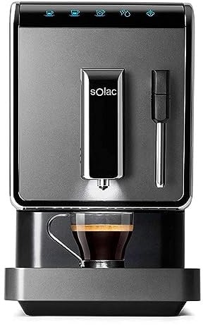 Solac-CA4810 Automatic Coffeemaker. Cafetera Súper Automática,19 bar, 1470W. Diseño compacto 18cm. Café en 40s. Capuccinador. Opción Autolavado. Café espresso, suave y favoritos personalizables. Negra