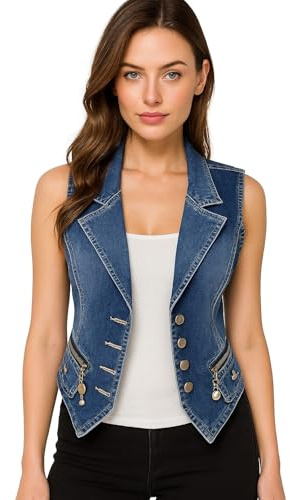 Lazutom - Gilet da donna, casual, senza maniche, in denim