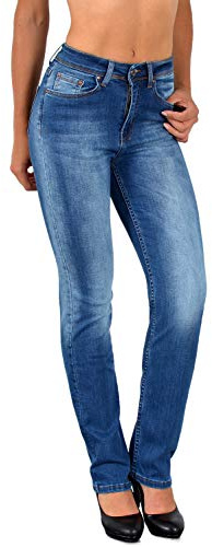 ESRA Damen Jeans gerades Bein Stretch Hose Damen Jeanshose High Waist Hosen Women Jeans Straight Große Größe G7