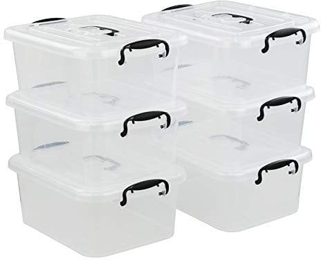 Readsky 8 Litre Plastic Lidded Storage Boxes with Handles, Clear Plastic Box with Lid, 6 Packs