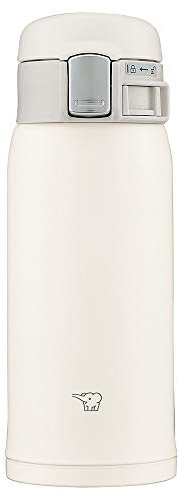 Zojirushi SM-SF36-WM Botella de agua, bebida directa, apertura de un solo toque, taza de acero inoxidable, 12 fl oz (360 ml), blanco pálido