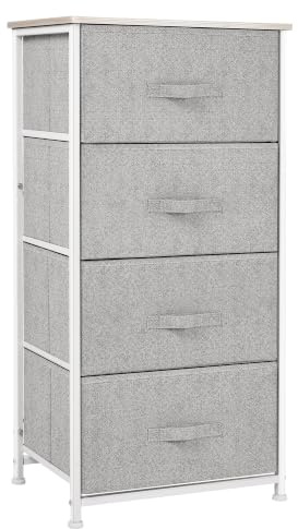 HOMCOM Kommode aus Stoff, Aufbewahrungsschrank, 4 Schubladen, Maße: 45 x 30 x 92 cm (L x B x H), Metallrahmen