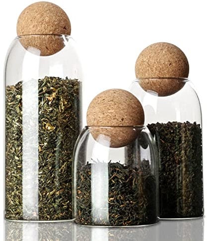 La Llareta Glass Food Storage Canister, 3 Pièces Airtight Sealed Container Canister, Clear Glass Storage Jar, with Cork Lid, for Spices, Sugar, Coffee, Biscuits, Candies (19oz/26oz/42oz)