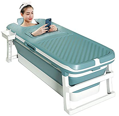 BELOAFIE Foldable Bathtub Portable Soaking Bath Tub for adult,Ideal for Hot Bath Ice Bath with Reached Out Hands, Blue, XL (SSK-53WL)