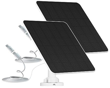 6W Solarpanel für Akku Überwachungskamera Aussen, 5V Solarpanel-Ladegerät für Wiederaufladbare Kamera, IP65 wasserdichte Solarpanels mit Verstellbarer Sicherheits-Wandhalterung(2 Pack)