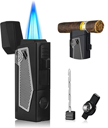 PROMISE Zigarren Fackel Feuerzeuge Vierfach 4 Jet Flame Nachfüllbare Butan Gadgets Für Männer Geschenk Ideen (Black)