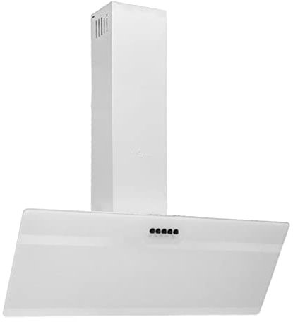 vidaXL Campana Extractora Pared Cocina Soporte Ventilador Lámpara LED Forma Inclinada Fácil de Limpiar Acero y Cristal Templado Blanco 90 cm