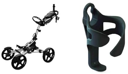 Clicgear Chariot de Golf 8.0+ Unisexe, argenté, Taille Unique pour Le Royaume-Uni + Porte-gobelet Golf Trolley XL, Noir