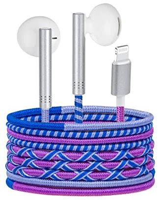 URIZONS Nylon Braided Lighting Headphones with Coloured Cable - Wired Earphones with Tangle-Free Microphone for Kids for iPhone 7/8/11/12/13/14/Macbook