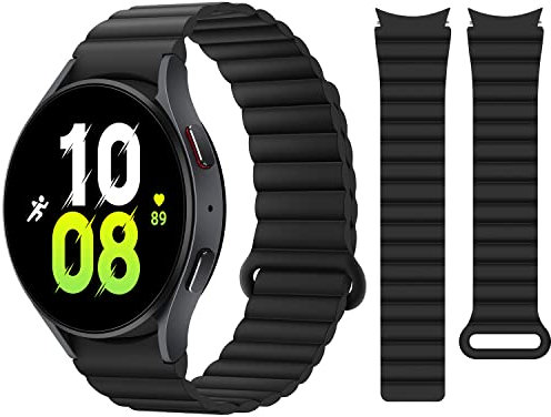 HITZEE Kompatibel mit Armband Samsung Galaxy 7/FE/6, 40 mm, 44 mm, Galaxy Watch 6 Classic/Watch 5/Watch 4, 20 mm, magnetisches Silikonarmband für Galaxy Watch 4 Classic/Watch 5 Pro, Schwarz