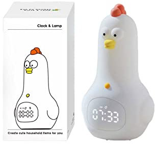 Gadget Camping Nettes Nachtlicht Huhn Kinderwecker Weiches Silikon Tragbare Kinderzimmerlampe Kinder USB Wiederaufladbares Nachtlicht Für Mädchen Jungen Kleinkind (White, One Size)