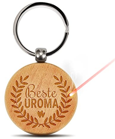Print Royal PR Schlüsselanhänger mit Gravur - Beste - persönliches Geschenk für zum Geburtstag, Weihnacht Geschenk | 45 x 45 mm, Runder Anhänger aus Echtholz, Lasergravur