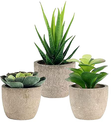 3 Pièces Plante Artificielles, Plantes Succulentes Artificielles en Pot, Plantes Succulentes Artificielles Vertes, Mini Fausse Plante Artificielles,pour Jardin Cadeau de Maison