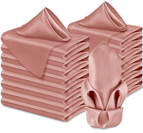 Aormenzy Confezione da 60 tovaglioli di raso color oro rosa, 43 x 43 cm, tovaglioli di stoffa quadrati in raso rosa, tovaglioli di stoffa morbidi per matrimoni, banchetti, decorazioni per feste