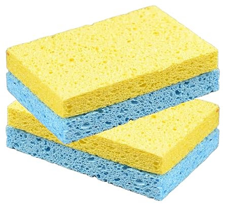 HOMESHOPA Cellulose Sponge, Heavy Duty Non-Scratch Biodegradable Cleaning Scrub Sponge, Super Absorbent Washing Up Reusable Kitchen Dishwashing Thick Moppets for Household, Cookware, Bathroom (4 Pack)