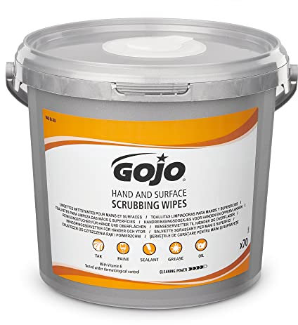 GOJO Lot de 70 lingettes à récurer résistantes pour les mains et la surface - Enlève les sols de l'huile et de la graisse à l'essence et au diesel - Bonne compatibilité avec la peau