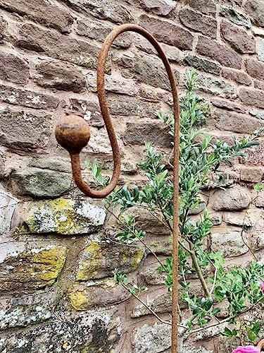 Small Rusty Metal Garden Shepherds Crook Stake Lantern Holder Bird Feeder - Rustic Rusted Garden Decor - Metal Wire Garden Art Ornament Wedding