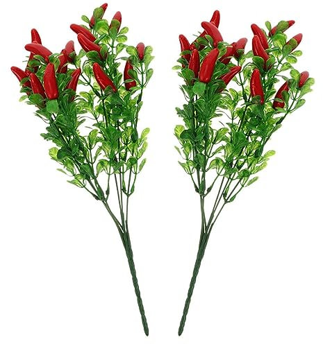 2 stücke Home Decor Chili Bouquet Stiele Künstliche Pfeffer Blumensträuße Künstliche Gemüse Zweig Gefälschte Gemüse Zweige Gefälschte Erdbeeren Vase Füllung Dekors Pflanze Kunststoff Haushalt