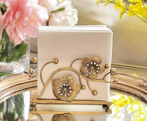 Chez Juju Gold Orchid Blooms Serviettenhalter | Exquisite Orchidee Blumen & Kunstkristalle Design | Vertikales Eisen Metall Einweg Seidenpapier Handtuch Tischspender Organizer | Badezimmer Küche Hotel