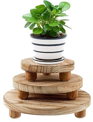 mumisuto Porta Piante da Interno Esterno in Legno, 3 Pezzi Sgabello Per Pianta Rotondo, Portavasi da Balcone, Supporto Per Vasi, Mensole All'aperto Giardino/Soggiorno