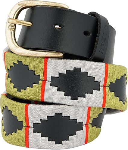 Preto Pologürtel für Herren und Damen, hochwertiges Leder Unisex, Damen Reitsport Kinder handgefertigt bestickt Diamantform mit starken Fäden und glänzender Messingschnalle