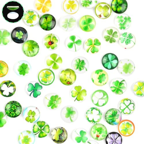 Glücksbringer, 50 Stück 12 mm Glückssteine für Kinder, Kleeblatt Flatback Glascabochons, Glücksbringer Kinder, Vierblättriges Kleeblatt Glücksbringer Glassteine für DIY Handwerkliche