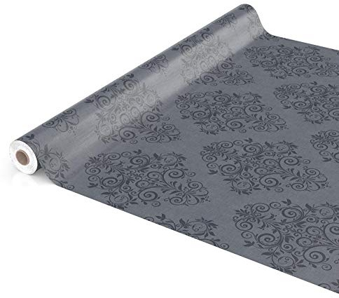 ANRO Wachstuchtischdecke Wachstuch Wachstischdecke Tischdecke abwaschbar Ranken Barock Arabeske Anthrazit 1000 x 140cm - 10M