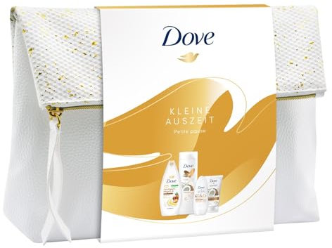 Dove „Regenerierende Pflege“, Geschenkset für Frauen mit Kosmetiktasche, Feuchtigkeits-Pflege & Öl Dusche, Deodorant Roll-On, Body Lotion und Handcreme (1 Stück)