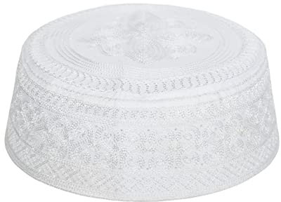 SIQITECH Muslimische Mütze Herren Gebetshut Stickerei Gebetsmütze Runde Beanie Mütze Ramadan Islamische Hijab Atmungsaktiv Totenkopf Mütze Arabisch Muslim Kopfbedeckung für Eid Ramadan