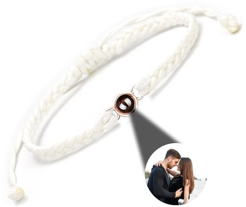 GGKAFACOI Projektion Armband Foto, Personalisiertes Mit Bild Im Stein Für Paare, Freund & Freundin (Weiße Armbänder + Roségoldene)