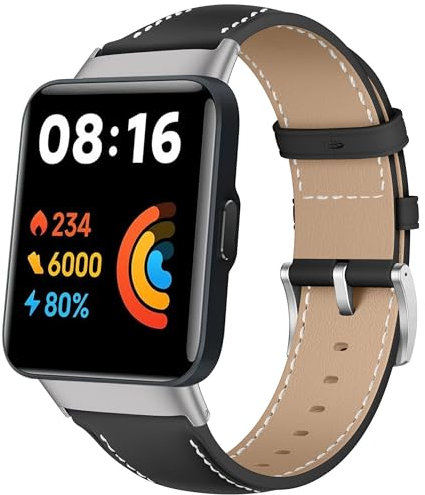 KoGiio Cuir Bracelet pour Xiaomi Redmi Watch 2 Lite, Hommes et Femmes de Cuir Bracelet de Remplacement Compatible avec Xiaomi Redmi Watch 2 Lite - Noir