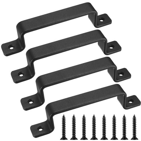 Tiardey 4 Stück Vintage-Türgriffe aus Gusseisen, schwarz, perfekt für Außenbereiche, Garage, Garderobe und Innenbereiche