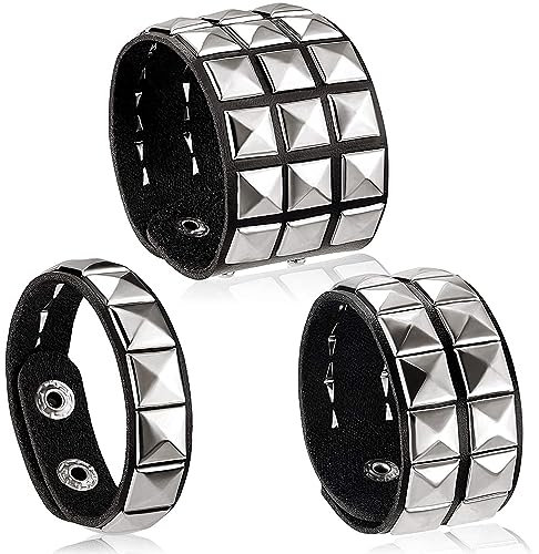 YSTrillion Bracelet Clouté Punk 3 Pièces en Cuir Réglable Gothique Rock pour Hommes Femmes - Halloween Cadeau Cosplay Fête