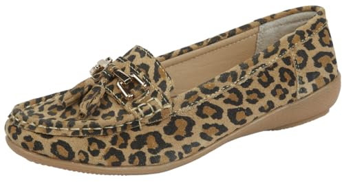 Jo & Joe Love Leather Nautical Womens Flat Shoes Leopard 5 UK