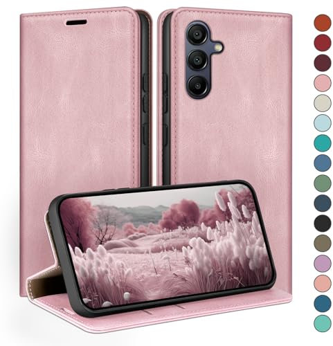 HUOUH Coque pour Samsung Galaxy A55 avec RFID Blocage Etui à Rabat en Cuir de Premium,Fentes pour Cartes,Case à Rabat,Coques de Cover pour Samsung A55 Rose