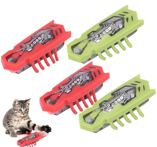 Kinberry 4pcs Mini Robot Beetle Cat Toy - Electric Glowing Mouse Interactive Pet Bug Toy For Pet Cat Mouse