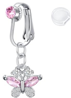 Briana Williams Faux Percing au Nombril Clip Fake Anneaux Ventre avec Pendentif Pas de Piercing Zircon Rose