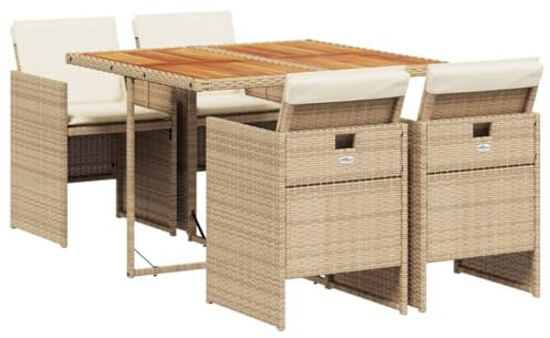 vidaXL Garten Essgruppe mit Kissen 5-TLG., Gartenmöbel Set Sitzgruppe, Essgarnitur Gartengarnitur, Terrasse Balkon Möbel Garnitur, Beige Poly Rattan