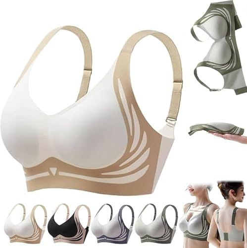 Lifting Anti-Sagging Wireless Push-up Bra Wide Strap Sleep Comfortable Full Coverage Shaping Sports Bras,Lift Full-Figure Bra Women (UK, Alpha, XXL, Regular, Regular, White)