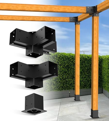 vikofan Pergola Brackets 4x4 for 6-Leg Advanced with Beam, 3 Way (4PCS) & 4 Way (2PCS) & 4x4 Post Base (6PCS), Outdoor Garden Big Pergola Patio Frame Kit