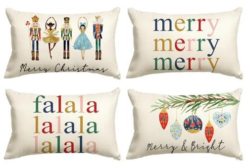 Artoid Mode Nussknacker Falala Frohe Weihnachten Kissenbezüge 4er Set, 30x50 cm Merry Christmas Xmas Zierkissenbezug Cushion Cover Couch Deko