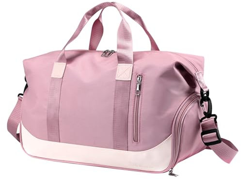 Sporttaschen Reisetasche für Damen Herren, Tasche für Sport Yoga Reisen, wasserdichte Trainingstasche mit Schuhfach/Nass-Trockenfach, Weekender Tasche Duffel Bags für Gym Wandern Urlaub (Rosa)